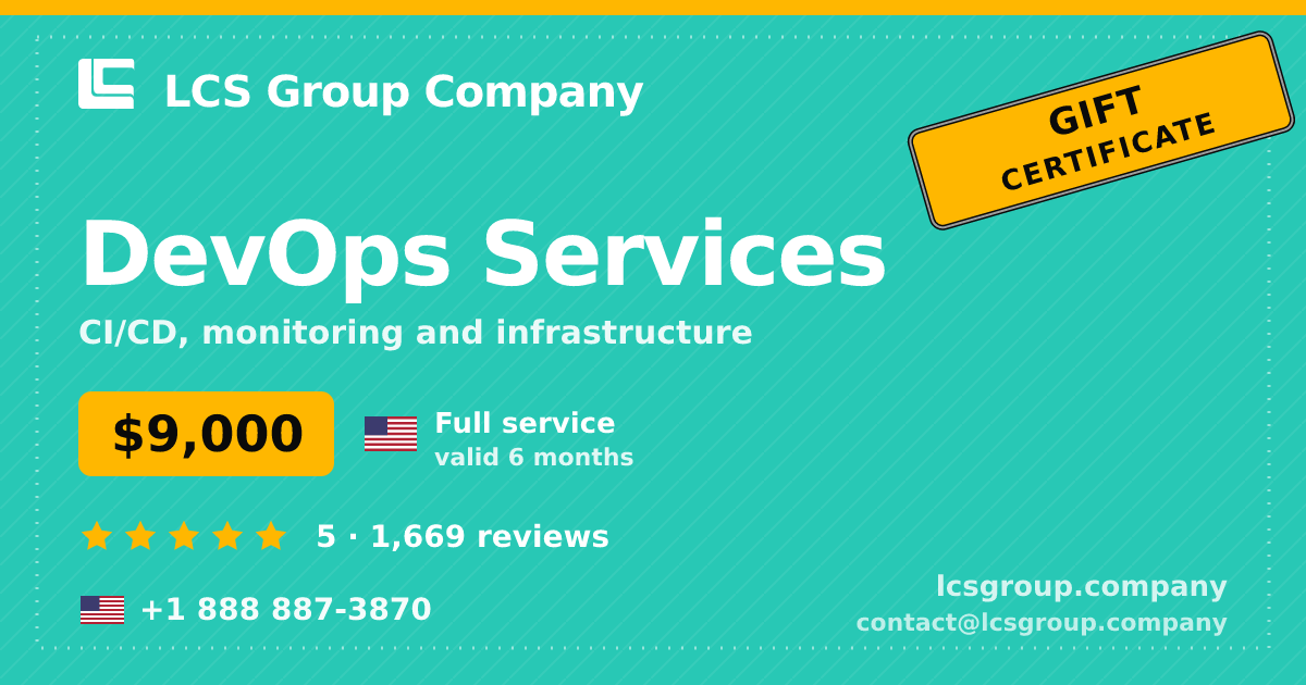 DevOps Services gift certificate — $9,000, valid 6 months. LCS Group Company.