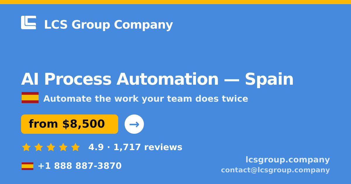 AI Process Automation in Spain — from $8,500, rated 4.9/5 by 1717 clients. LCS Group Company.