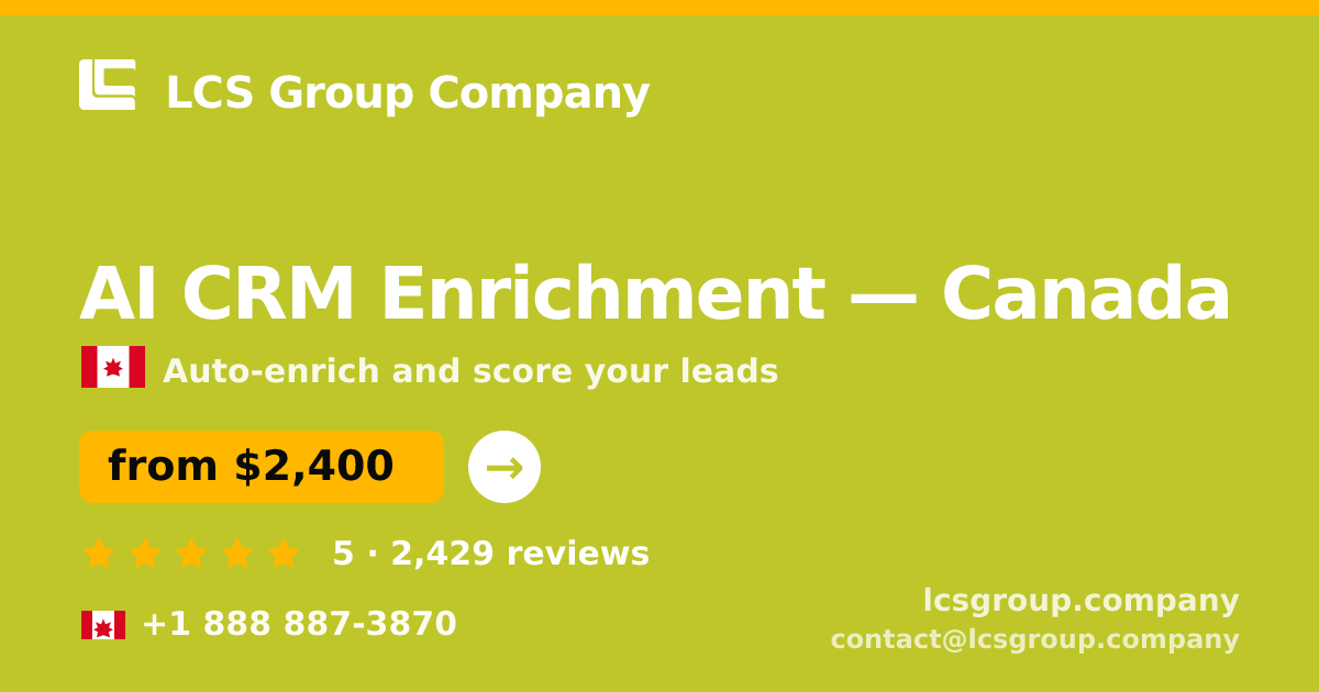 AI CRM Enrichment in Canada — from $2,400/mo, rated 5/5 by 2429 clients. LCS Group Company.