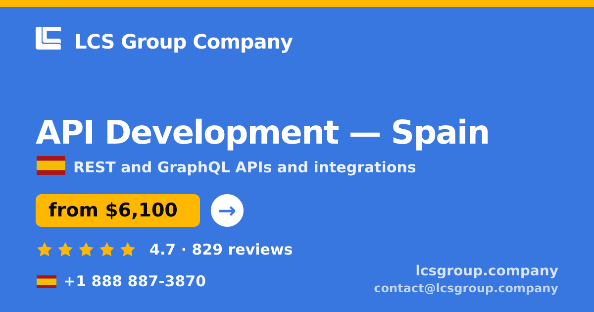 API Development in Spain — from $6,100, rated 4.7/5 by 829 clients. LCS Group Company.