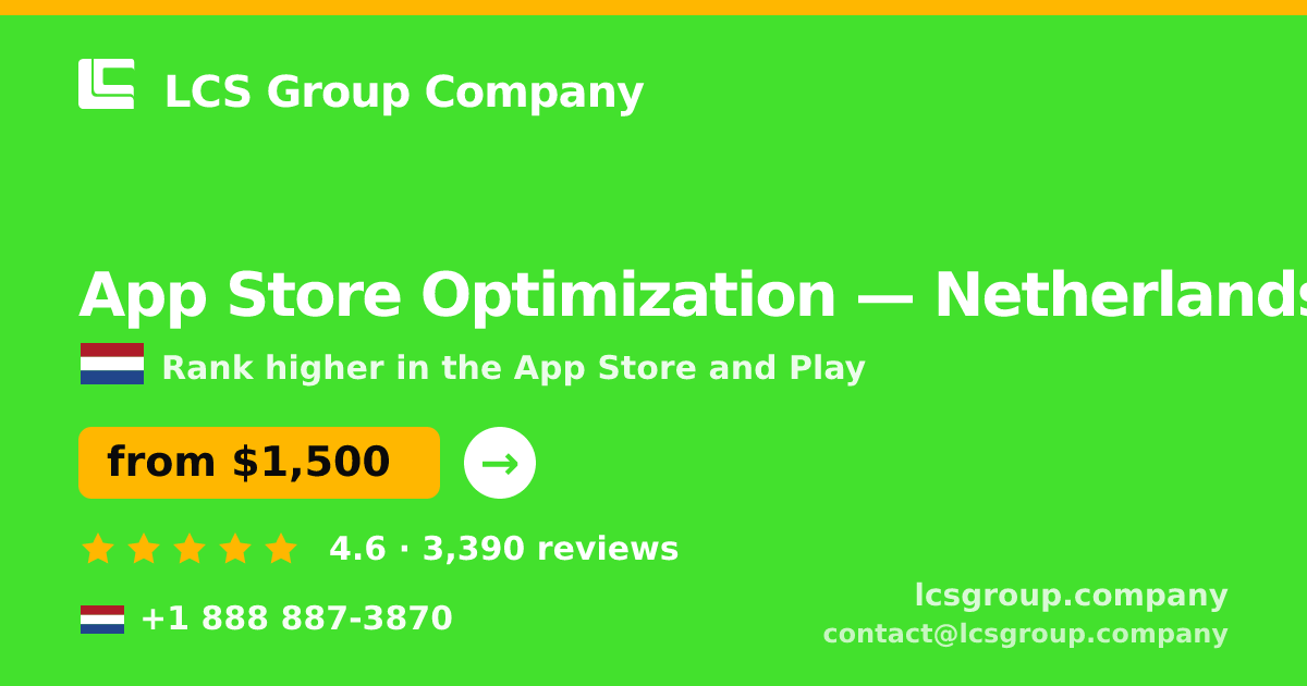 App Store Optimization in Rotterdam — from $2,100/mo, rated 4.9/5 by 3011 clients. LCS Group Company.