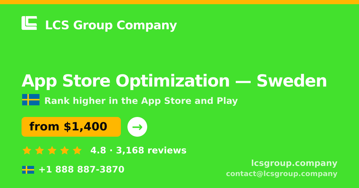 App Store Optimization in Gothenburg — from $2,100/mo, rated 4.8/5 by 2382 clients. LCS Group Company.