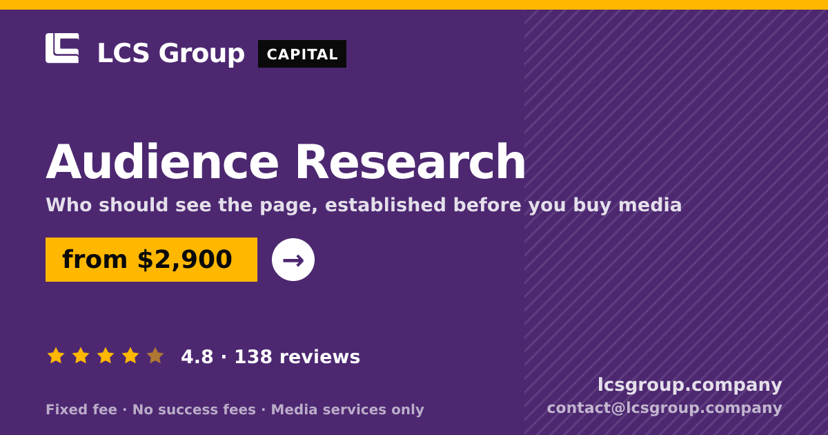 Audience Research — from $2,900, rated 4.8/5 across 138 reviews. LCS Group Company.