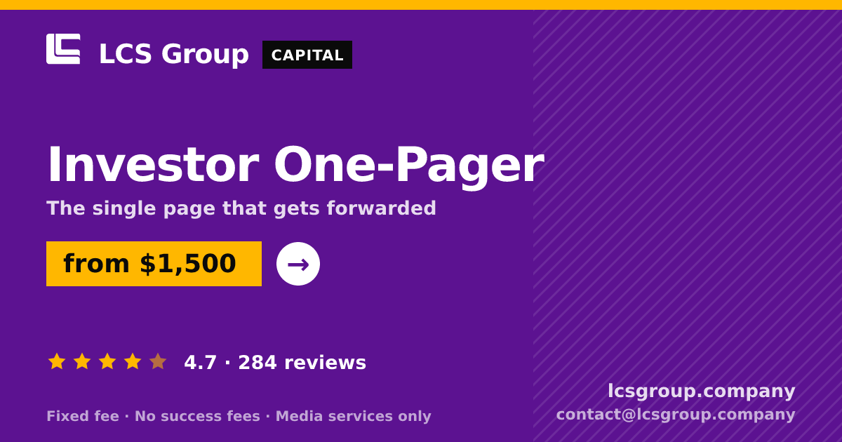 Investor One-Pager — from $1,500, rated 4.7/5 across 284 reviews. LCS Group Company.