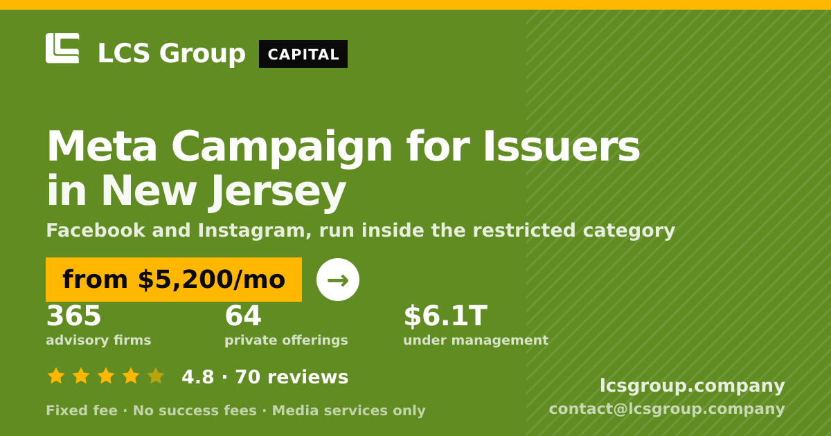 Meta Campaign for Issuers in New Jersey — from $5,200/mo, rated 4.8/5 across 70 reviews. LCS Group Company.