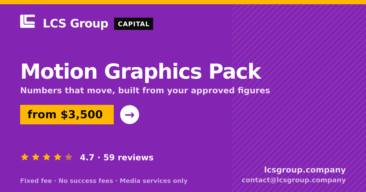 Motion Graphics Pack — from $3,500, rated 4.7/5 across 59 reviews. LCS Group Company.