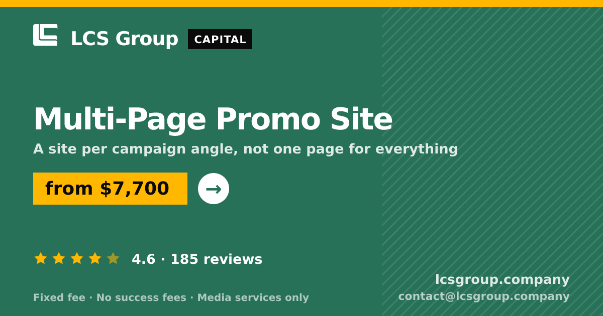 Multi-Page Promo Site — from $7,700, rated 4.6/5 across 185 reviews. LCS Group Company.