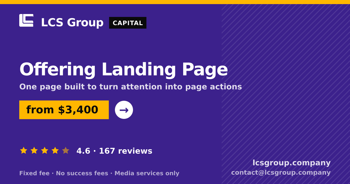 Offering Landing Page — from $3,400, rated 4.6/5 across 167 reviews. LCS Group Company.