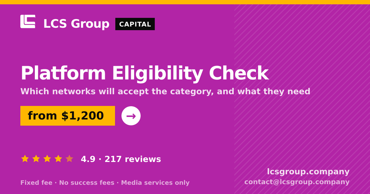 Platform Eligibility Check — from $1,200, rated 4.9/5 across 217 reviews. LCS Group Company.