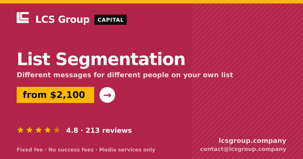 List Segmentation — from $2,100, rated 4.8/5 across 213 reviews. LCS Group Company.