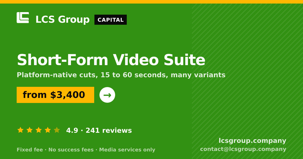 Short-Form Video Suite — from $3,400, rated 4.9/5 across 241 reviews. LCS Group Company.