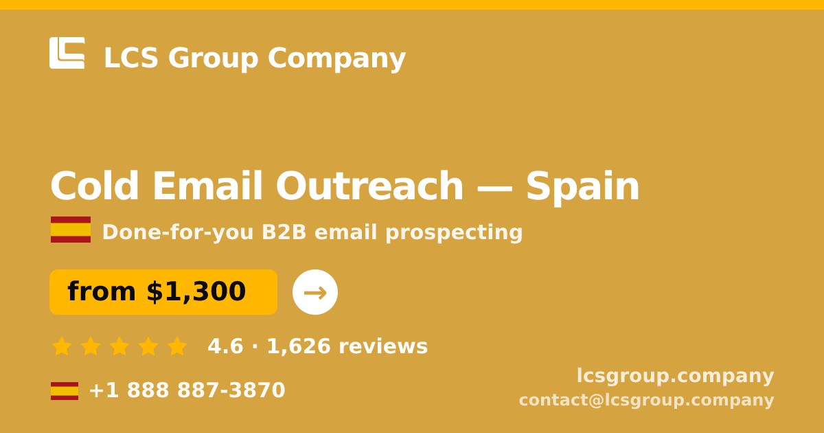 Cold Email Outreach in Spain — from $1,300/mo, rated 4.6/5 by 1626 clients. LCS Group Company.