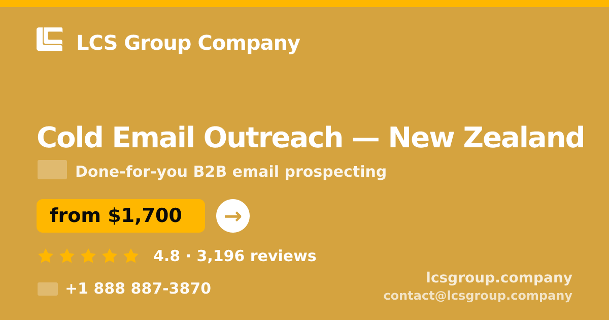 Cold Email Outreach in Wellington — from $1,600/mo, rated 5/5 by 1470 clients. LCS Group Company.