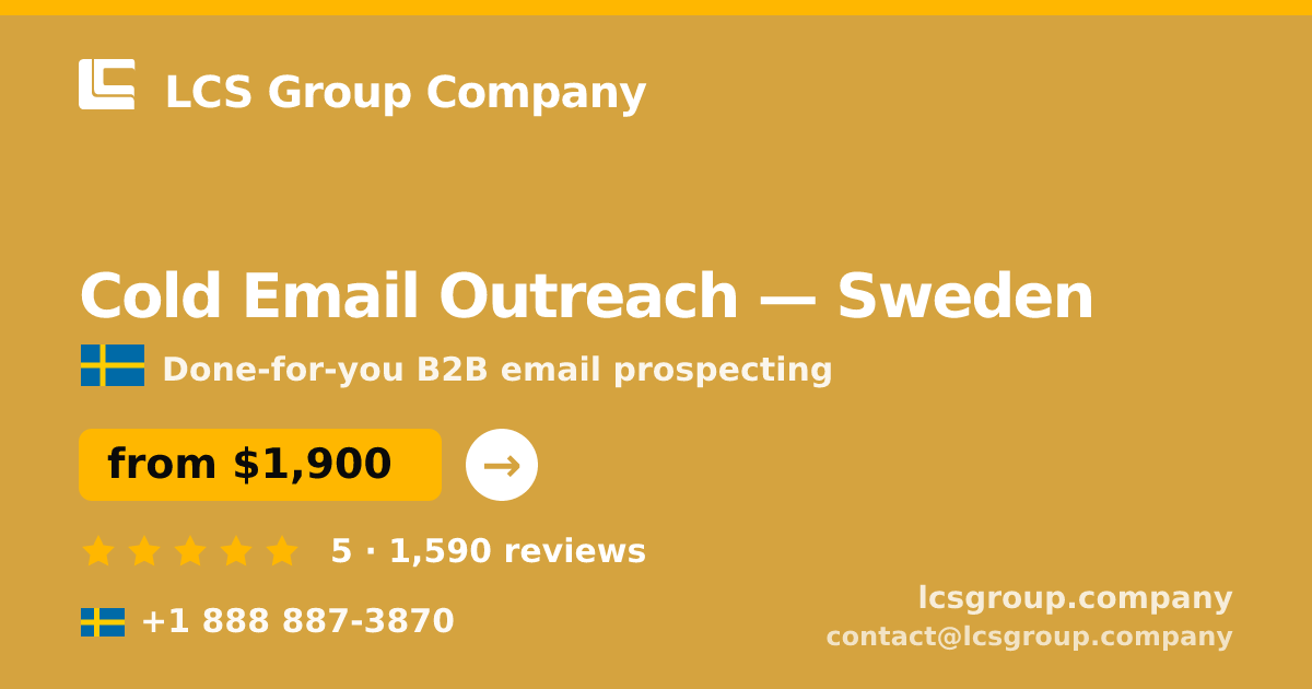 Cold Email Outreach in Sweden — from $1,900/mo, rated 5/5 by 1590 clients. LCS Group Company.