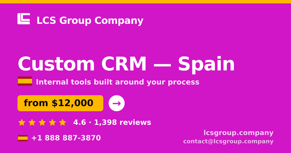 Custom CRM in Spain — from $12,000, rated 4.6/5 by 1398 clients. LCS Group Company.