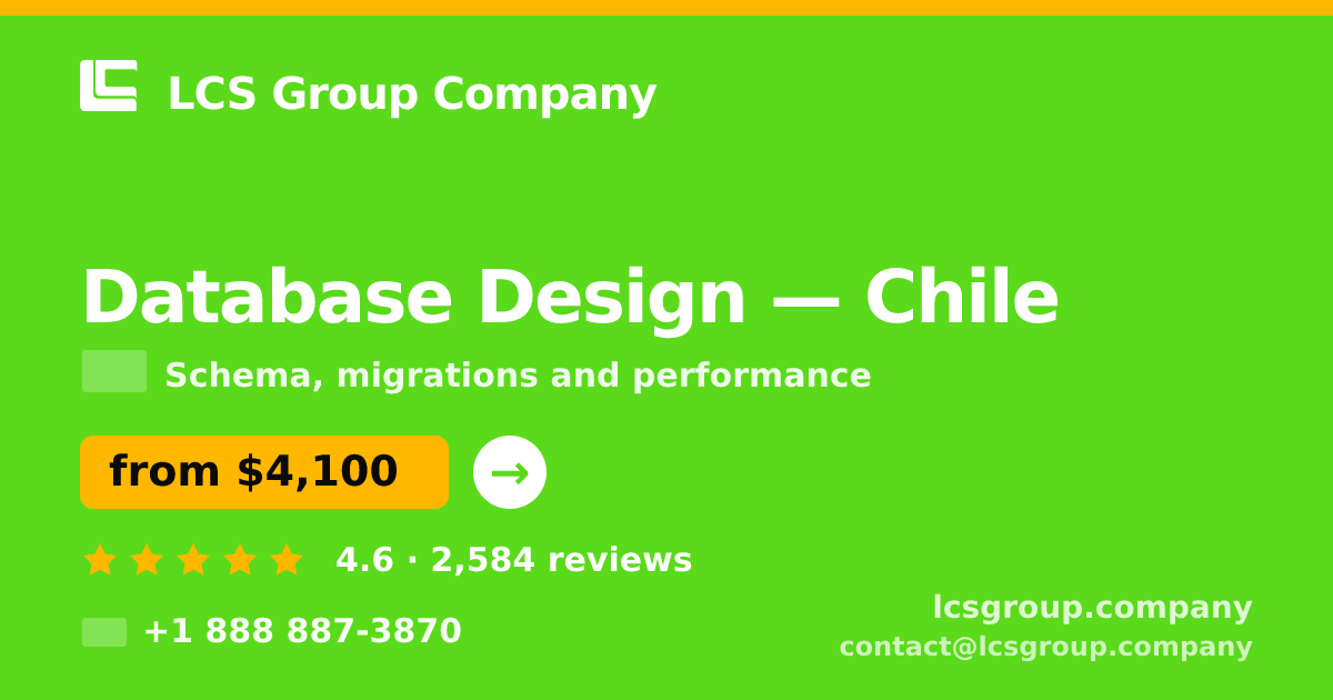 Database Design in Chile — from $4,100, rated 4.6/5 by 2584 clients. LCS Group Company.