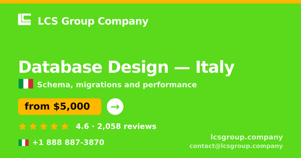 Database Design in Rome — from $5,200, rated 4.9/5 by 1892 clients. LCS Group Company.