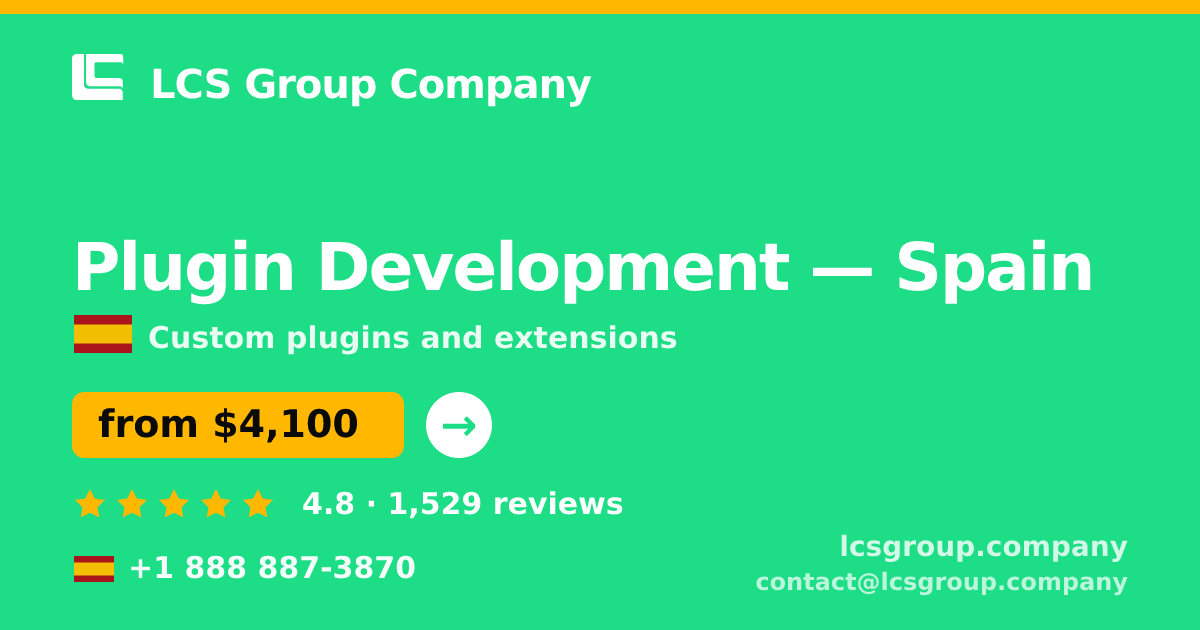 Plugin Development in Spain — from $4,100, rated 4.8/5 by 1529 clients. LCS Group Company.