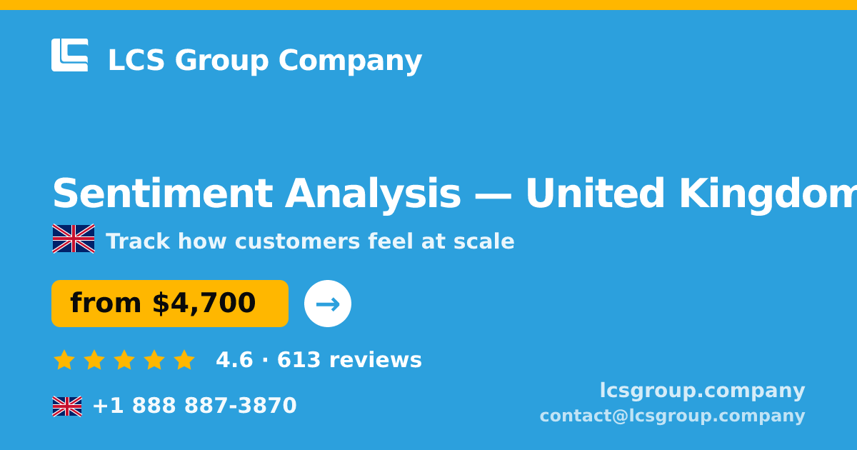 Sentiment Analysis in United Kingdom — from $4,700, rated 4.6/5 by 613 clients. LCS Group Company.