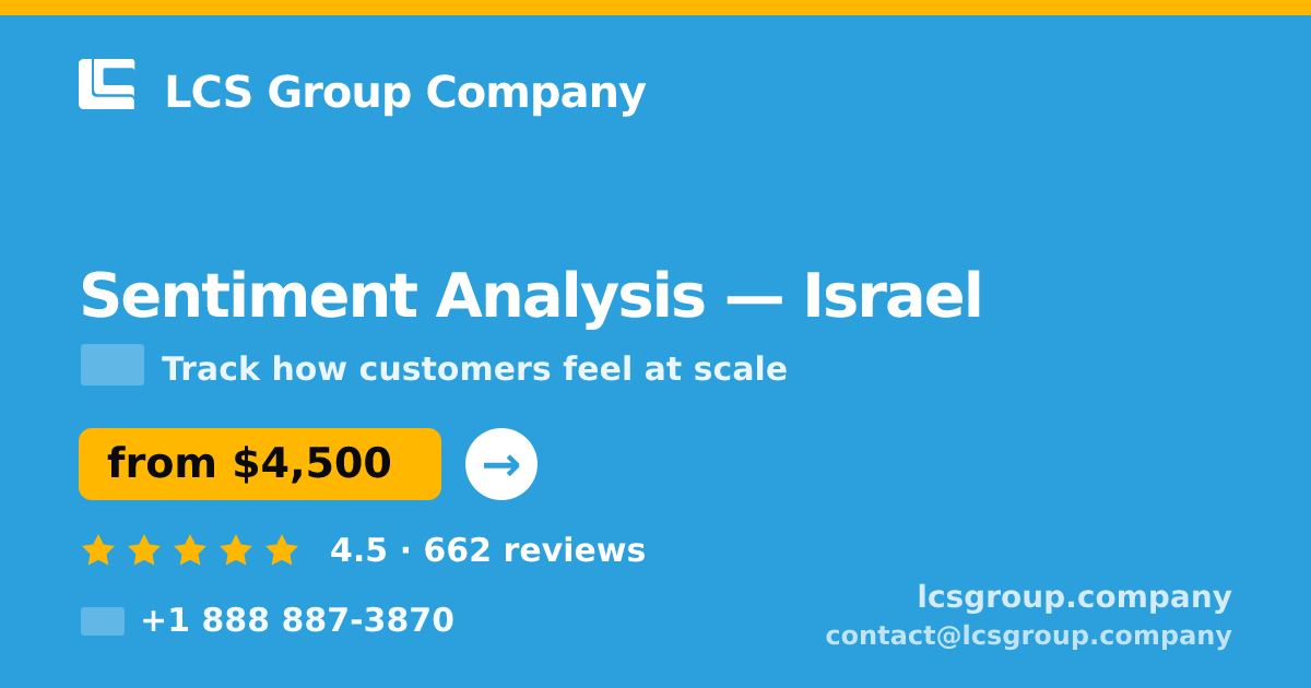 Sentiment Analysis in Israel — from $4,500, rated 4.5/5 by 662 clients. LCS Group Company.