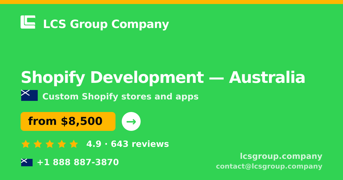 Shopify Development in Melbourne — from $9,200, rated 4.6/5 by 2918 clients. LCS Group Company.