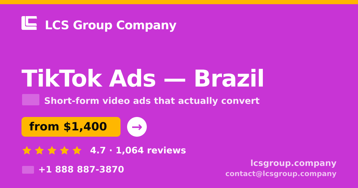 TikTok Ads in Rio de Janeiro — from $1,500/mo, rated 4.9/5 by 3274 clients. LCS Group Company.