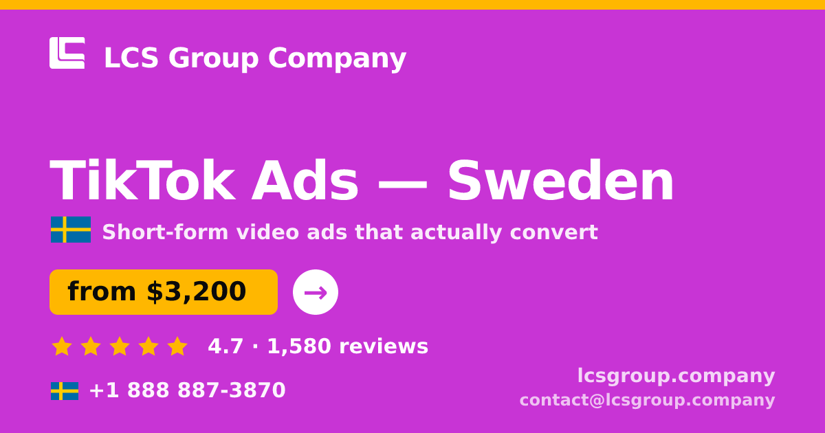 TikTok Ads in Malmö — from $3,100/mo, rated 4.7/5 by 2078 clients. LCS Group Company.